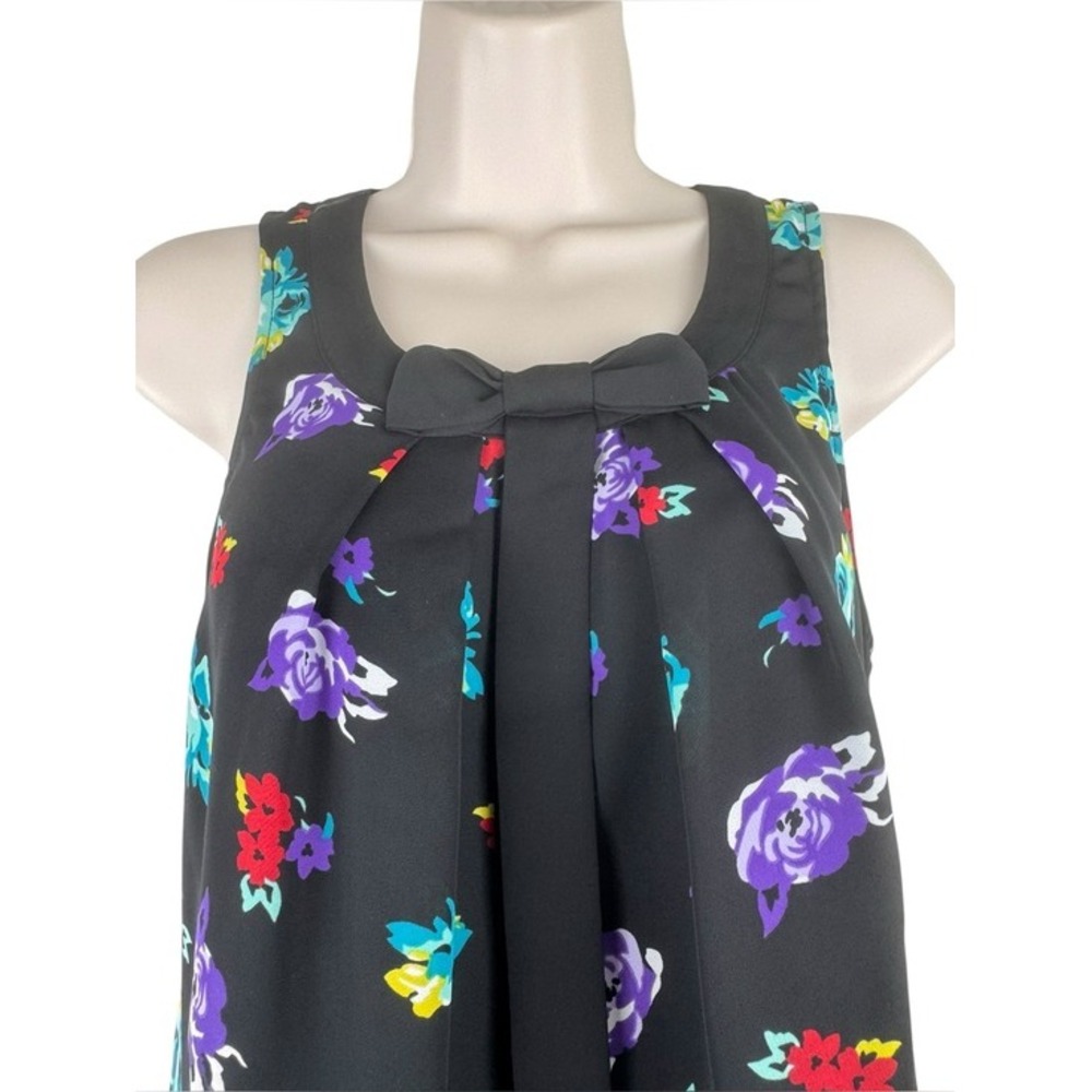 Elle Floral Tie Neck Sleeveless Blouse Black Multicolor Women's XS - Picture 4 of 7